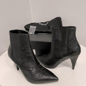 Saint Laurent Black “Cracked” Leather Heel Boots Size 38